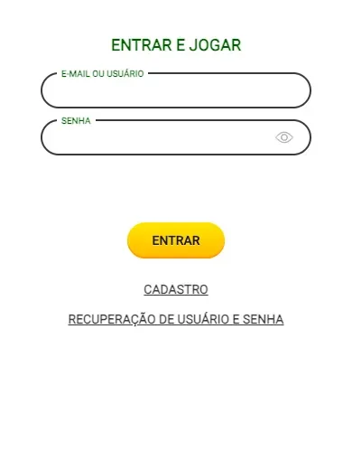 Tela “Entrar e jogar” do Brazino777: campos e-mail ou usuário e senha, botão Entrar
